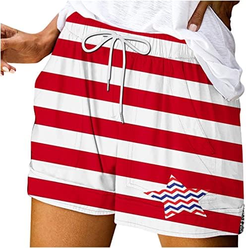 A nők Sport Alkalmi Nadrág Amerikai Zászló Nyomtatás Laza Zsebbel Húzózsinórral Sweatpant Strand Boyshort