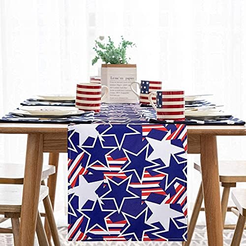 tiosggd Hazafias asztali Futó 72 cm Hosszú Kék-Fehér Csillagok július 4 asztali Futó Amerikai egyesült