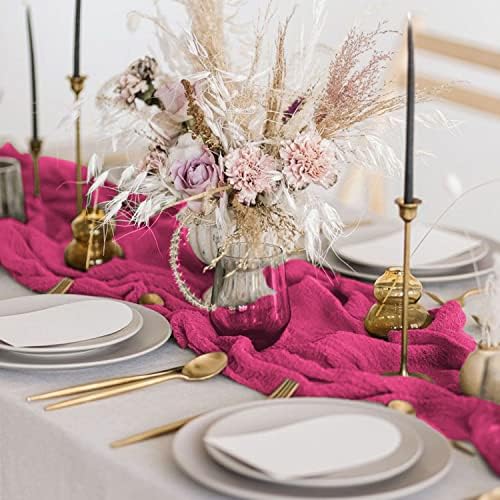 Géz asztali Futó Forró Rózsaszín 10Ft Cheesecloth asztali futó Rusztikus Esküvői Díszek Asztal Parasztház