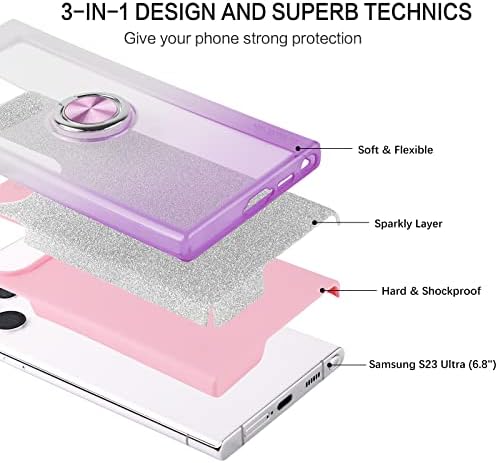 BENTOBEN Samsung Galaxy S23 Ultra-Case, Slim Fit Csillogó Csillogó 360° - Os Gyűrű Jogosultja Kitámasztó