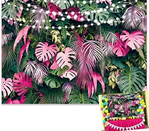 7x5ft Zöld Rózsaszín Trópusi Palm Leaf Hátteret, Csillogó Hawaii Növények Jungle Safari Fotózás Háttér