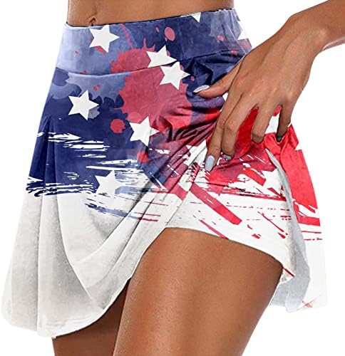Július 4. Tenisz Szoknya, a Nadrág, a Nők Magas Derekú Rakott Flowy Golf Skorts 2 az 1-ben Amerikai Zászló