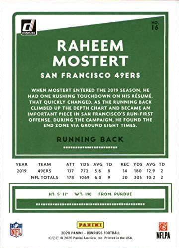 2020 Donruss 16 Raheem Mostert San Francisco 49ers NFL Labdarúgó-Kártya NM-MT