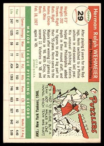1955 Topps Baseball 29 Herman Wehmeier Kiváló (5, 10) által Mickeys Kártyák