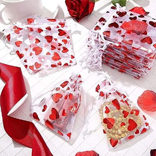 Dzrige 30 Db Szív Candy Organza Zsák Összehúzható Táskák Piros Szerelmes Szív Ajándék Táskák Ajándék,