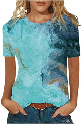 Ki Felsők Női Divat Erezettel Nyomtatott póló Nyári Alkalmi Felső Alapvető Laza Sleeve Póló Blúz Tunika