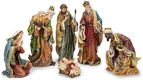 Napco Rusztikus Betlehem 16.5 hüvelyk Gyanta Karácsonyi Figura 6 darabos Készlet Rusztikus Multi