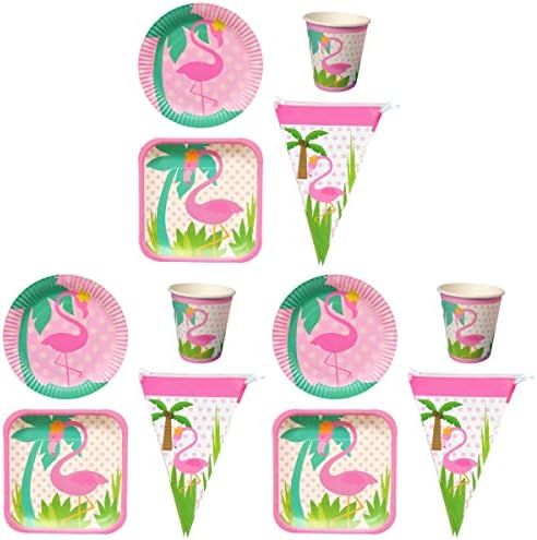 Sosoport 12db Flamingo Étkészlet Meghatározott Coco Minta Papír Edények Party Kellékek Unisex