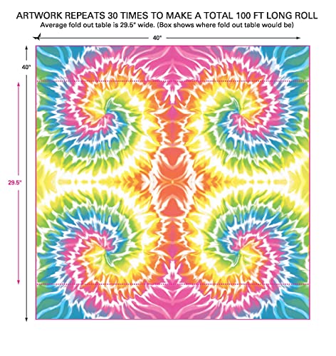 Nyakkendő Festék Terítő Roll - Nyakkendő Festék Téma Eldobható Műanyag asztalterítő 100 LÁB Hosszú Szivárvány