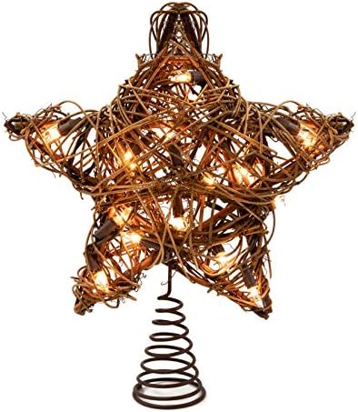 WBHome karácsonyfa Topper Kivilágított, Rusztikus Csillag Treetop Előre világít 15 Meleg Fények, Természetes