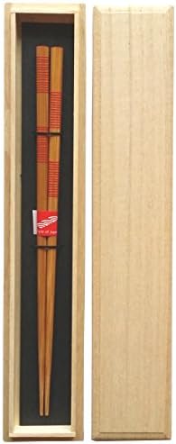 Stílus a Japán SOJ217 Bambusz Evőpálcika, Vonal Kockás Minta, 8.9 hüvelyk (22.5 cm), Vörös, 1 Pár Paulownia