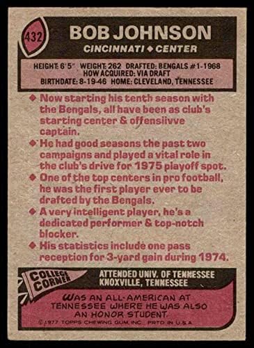 1977 Topps 432 Bob Johnson Cincinnati Bengals (Foci Kártya) VG Bengals Székesfehérvár