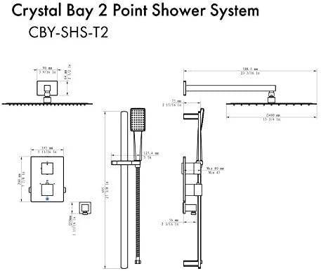 ZLINE Crystal Bay Termosztatikus Zuhany Rendszer Matt Fekete (CBY-SHS-T2-MB)