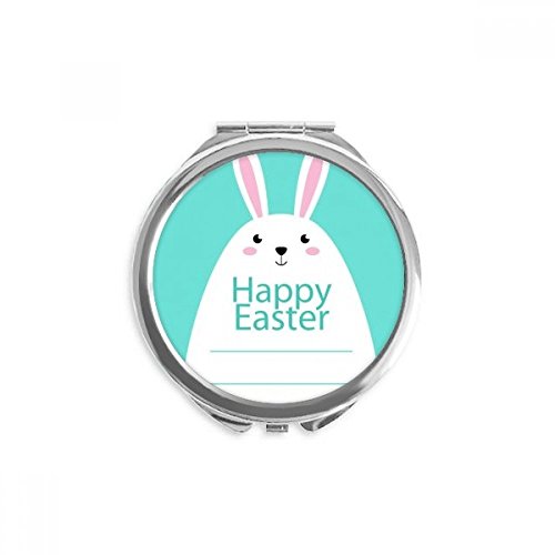 Boldog Húsvéti Fesztivál Kék Nyuszi Mintával, Kézzel Kompakt Tükör Kerek Hordozható Zsebében Üveg