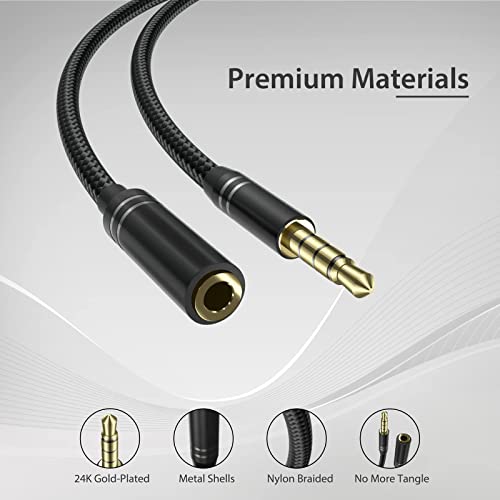 Jeselry 3,5 mm-es Fejhallgató Hosszabbító Kábel (6Ft/1.8 M), 4 Pólus, Hi-Fi Hang, Audio Kábel, Fonott
